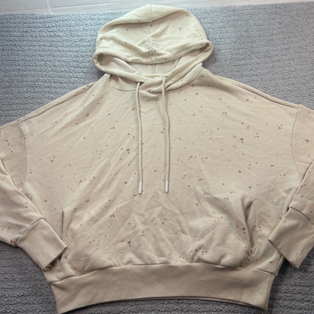 Sage Collective Hoodie Paint Splatter Cream Small Streetwear Boho Oversized Art
